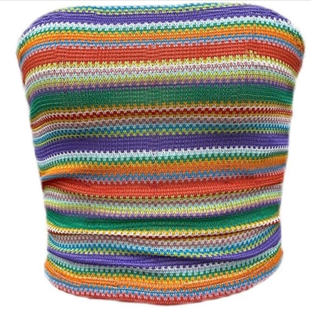 SHEIN Boho Bandeau Tube Top Strapless Knit Crop Y2K Summer Size Large - Picture 8 of 14